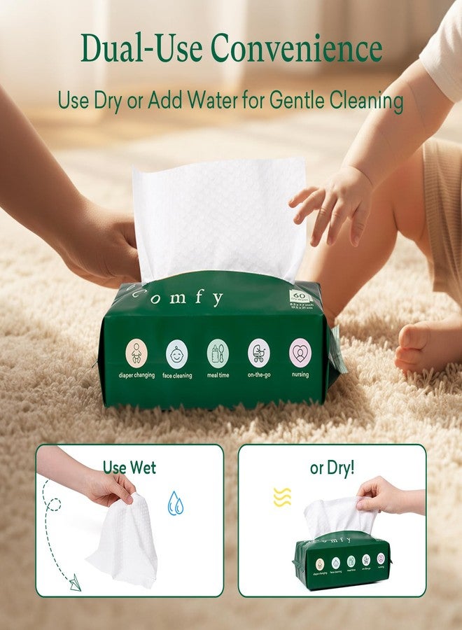 PurComfy Baby Dry Wipes for Newborn, 4 Pack Plant-Based & Hypoallergenic Disposable Cloths for Baby Diaper Changes, Meal Time & Runny Noses, Use Wet or Dry, Total 240 Count - Image 4